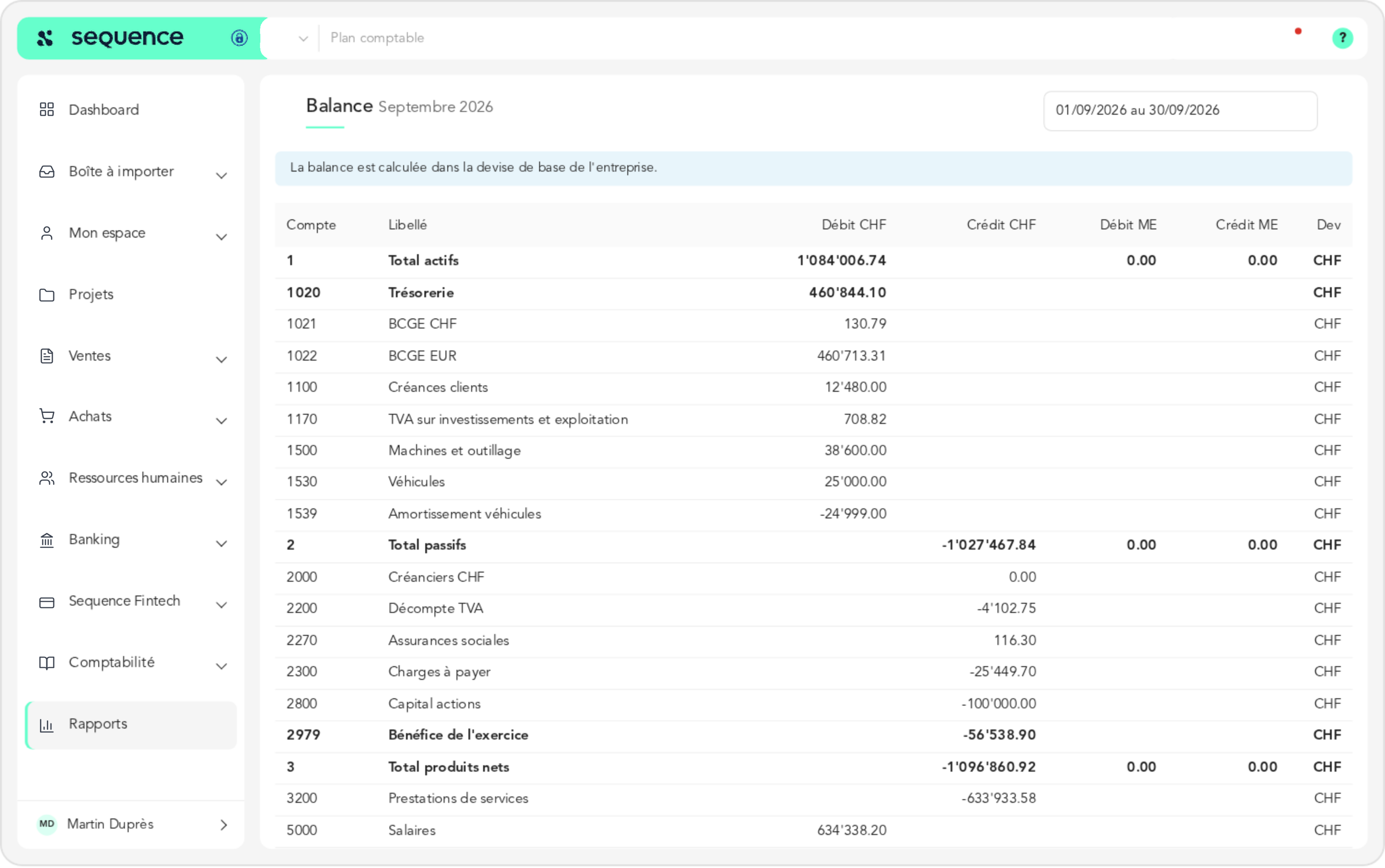 Sequence : balance des comptes du mois