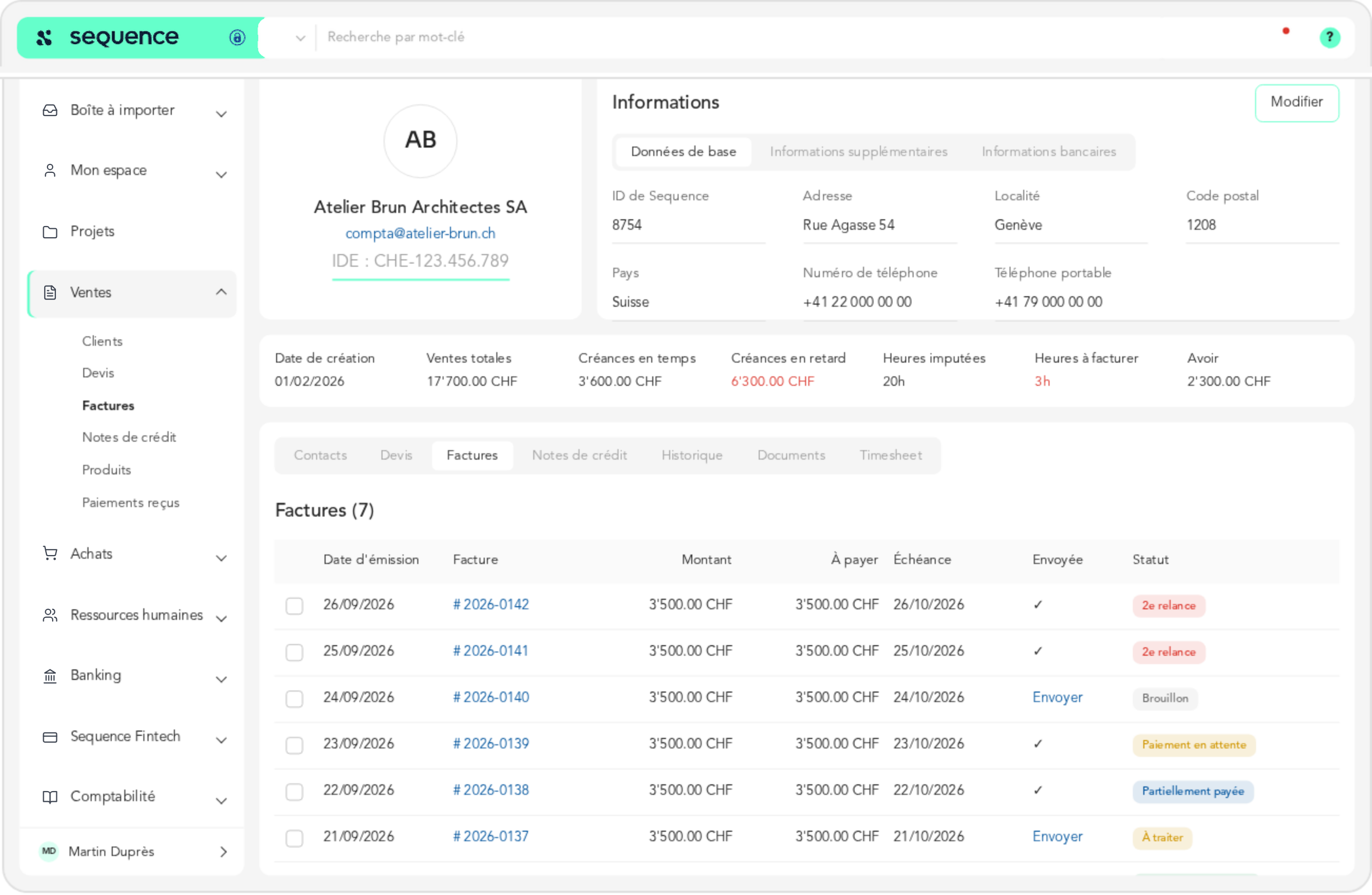 Sequence : fiche client avec ses factures